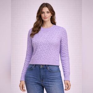 J.Crew Womens Cable Knit Sweater Lavender Purple Cotton Crewneck Size M